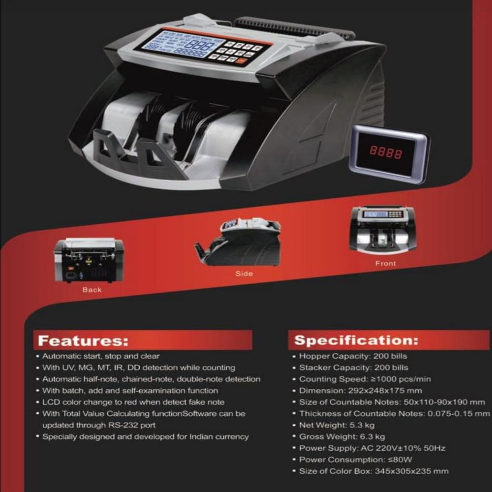 Currency Note Counting Machine - Color: Black And Silver