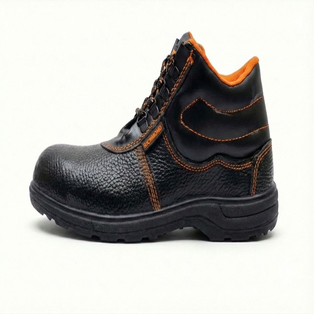 Pvc Sole Safety Shoes - Rexine Upper, Size 8, Black | Pu Outsole For Slip Resistance, Eva Insole For Comfort And Support