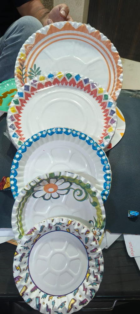 Pamper Plate Printed - 250 Gsm, 9-14 Inch Sizes | Eco-friendly, Strong & Durable Sbs Paper Plates With Colorful Printed Designs For Events & Daily Use
