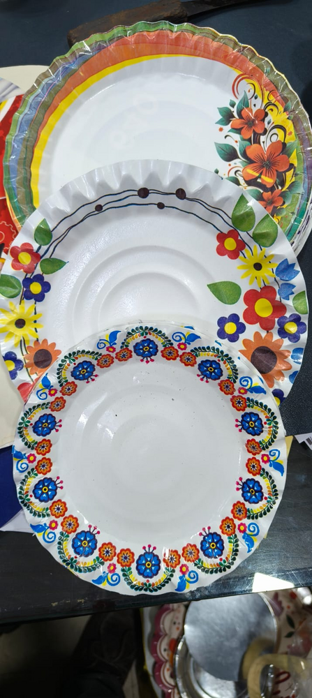 Pamper Plate Printed - 250 Gsm, 9-14 Inch Sizes | Eco-friendly, Strong & Durable Sbs Paper Plates With Colorful Printed Designs For Events & Daily Use