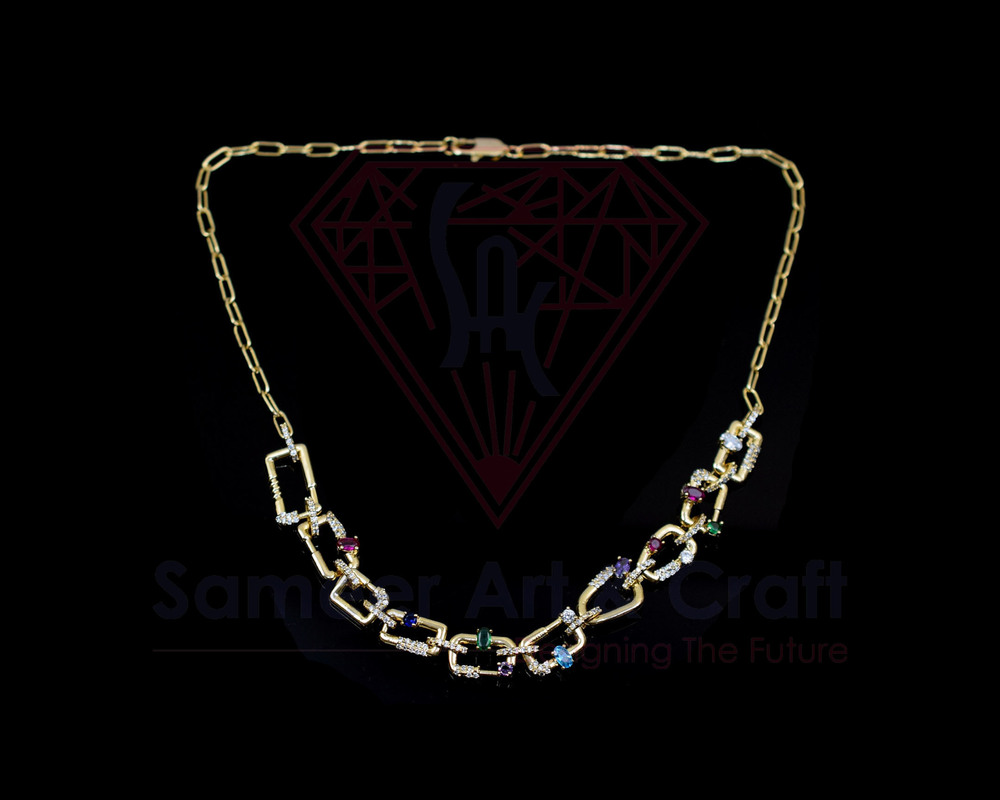 Elegant Gold Plated with Sparkling Round & Marquise Cubic Zirconia Stones Trendy 18 Inch Necklace