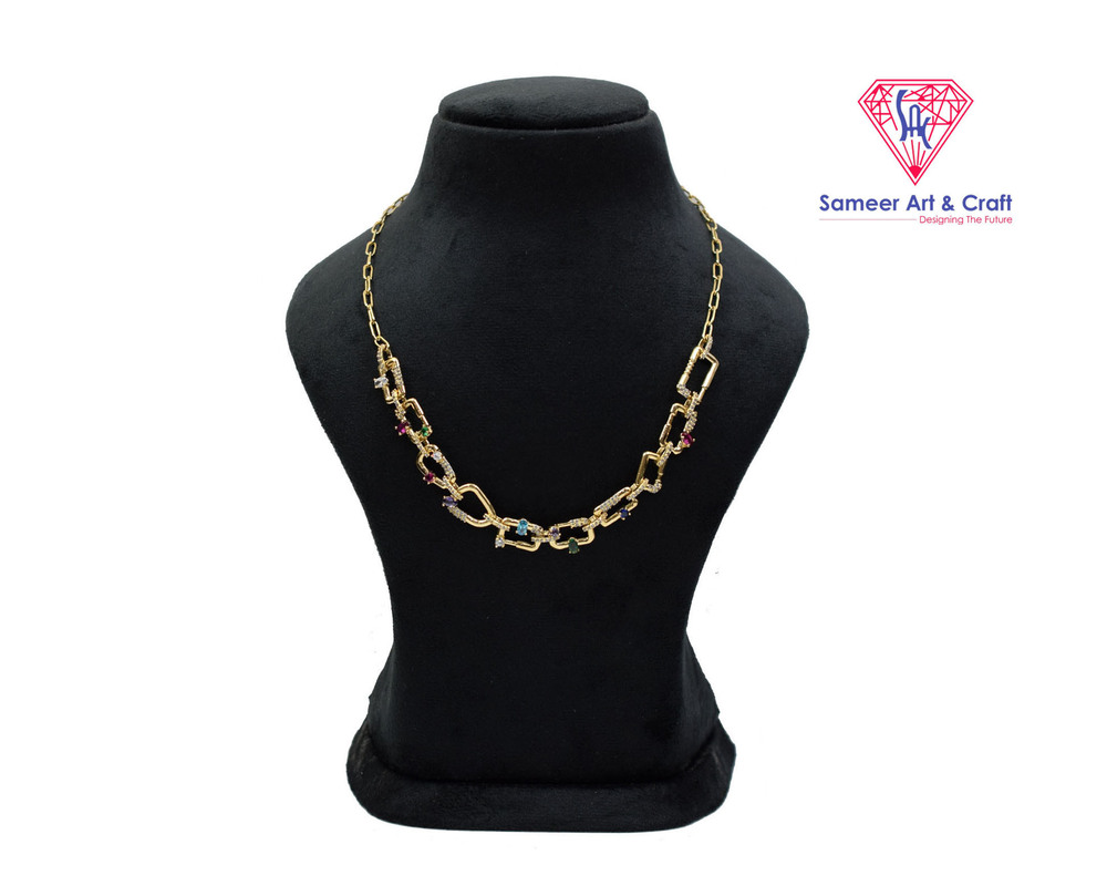 Elegant Gold Plated With Sparkling Round & Marquise Cubic Zirconia Stones Trendy 18 Inch Necklace - Color: Multicolor