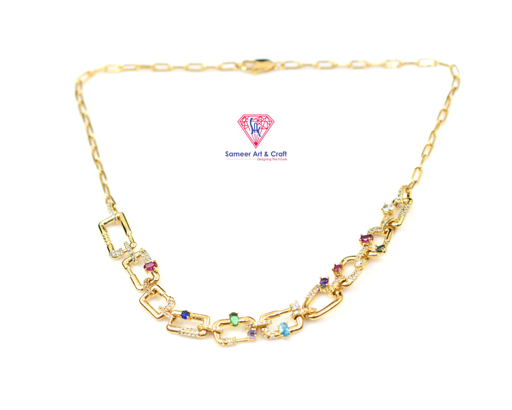 Elegant Gold Plated with Sparkling Round & Marquise Cubic Zirconia Stones Trendy 18 Inch Necklace