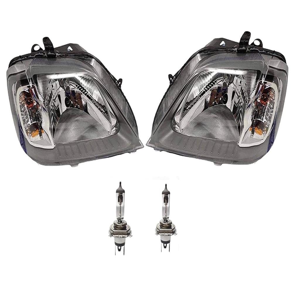 K D Headlight Assembly For Mahindra Logan White (2004-2012) & Verito (2011-2012) Chrome ( Without Adjustable Motor) - Body Material: Plastic