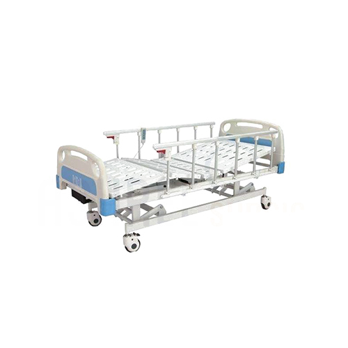 YS-272-B इलेक्ट्रिक संचालित तीन कार्यात्मक निश्चित ऊँचाई वाला झुकने योग्य अस्पताल बिस्तर, जिसमें गिराने योग्य साइड रेल है।
