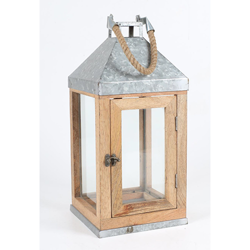 Wood-Iron-Rope Lantern - Color: Silver