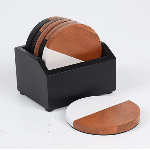 Set 6 Wood-Stone Coaster - Feature: Eco-Friendly
