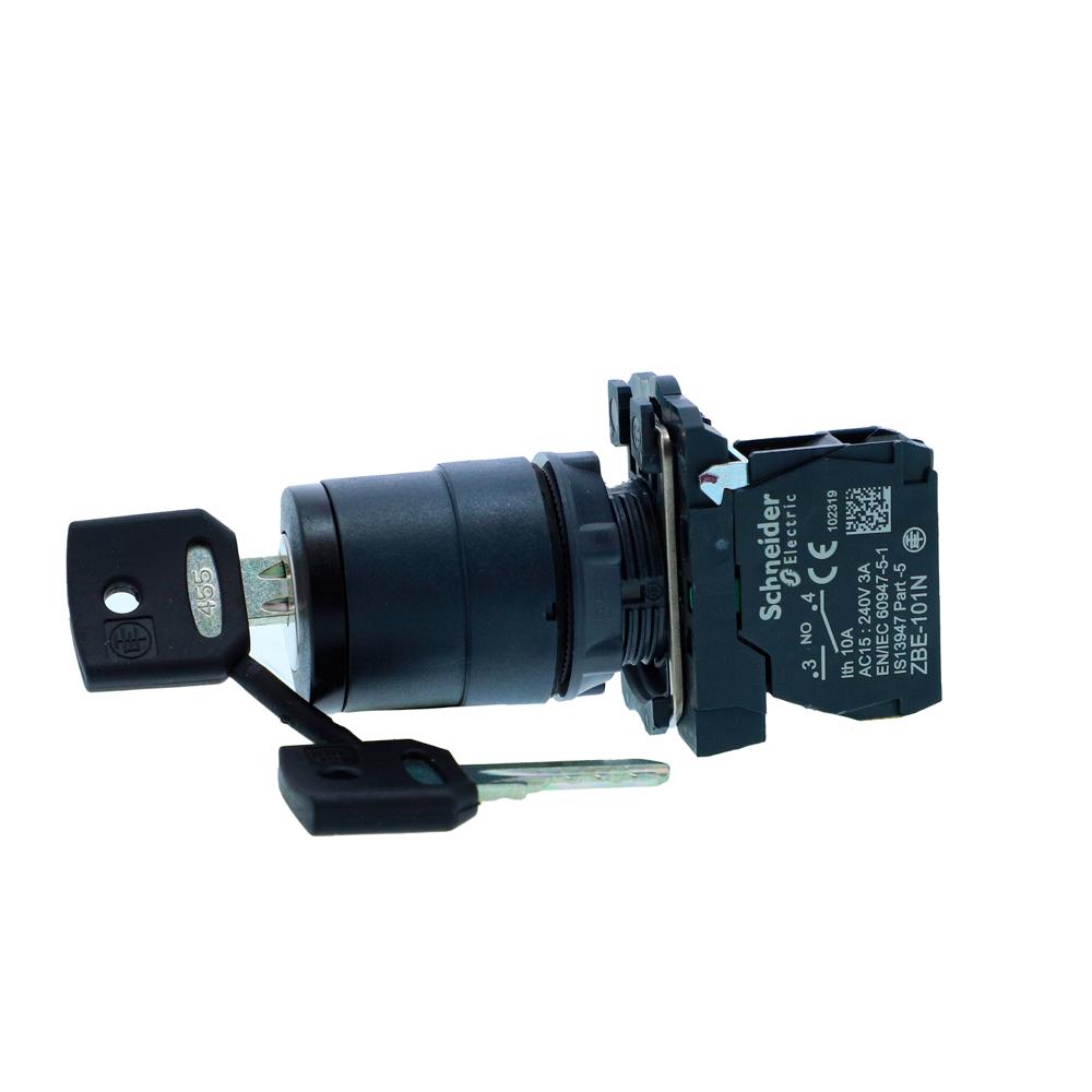Xb5ag21n-key Selector Switch, Harmony Xb5n Xb7n, Plastic, Black, 22mm, Short Handle, 2 Position, Stay Put, Left Key Release, 1 No - Current Rating: 10 A