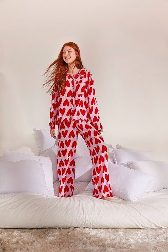 Red hearts satin nightsuit