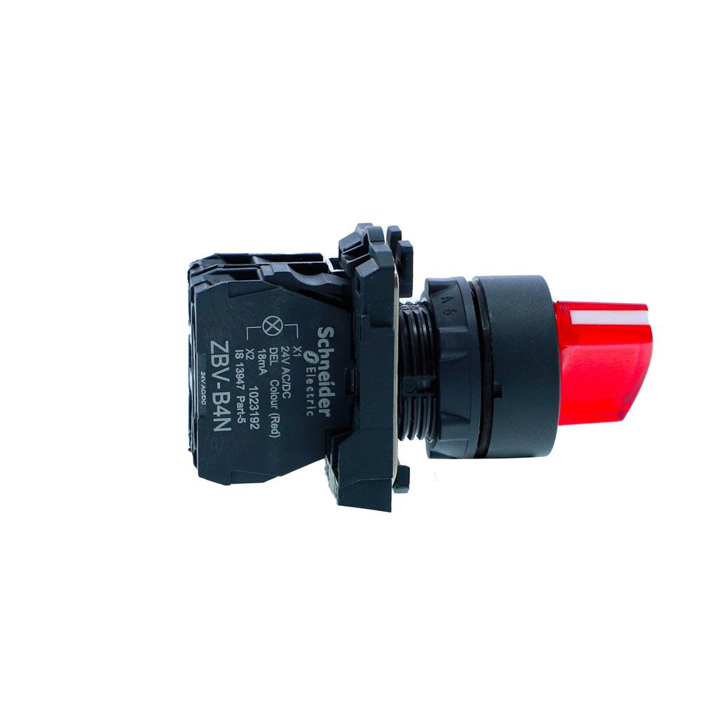 Xb5ak124b2n-ill Selector Switch, Harmony Xb5n Xb7n, Plastic, Red, 22mm, Short Handle, 2 Position, Stay Put, 24v Ac Dc, 1 Nc - Current Rating: 10 A