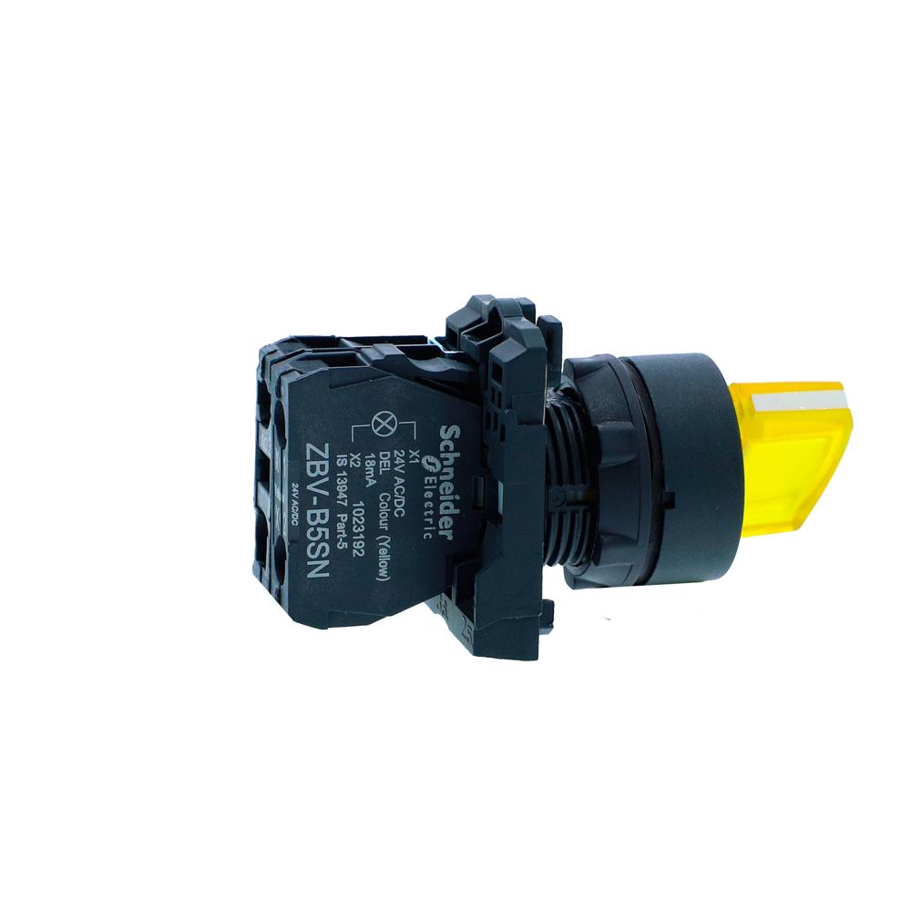 Xb5ak125b1n-ill Selector Switch, Harmony Xb5n Xb7n, Plastic, Yellow, 22mm, Short Handle, 2 Position, Stay Put, 24v Ac Dc, 1 No - Color: Yellow
