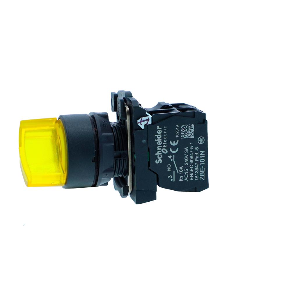Xb5ak125b1n-ill Selector Switch, Harmony Xb5n Xb7n, Plastic, Yellow, 22mm, Short Handle, 2 Position, Stay Put, 24v Ac Dc, 1 No - Color: Yellow