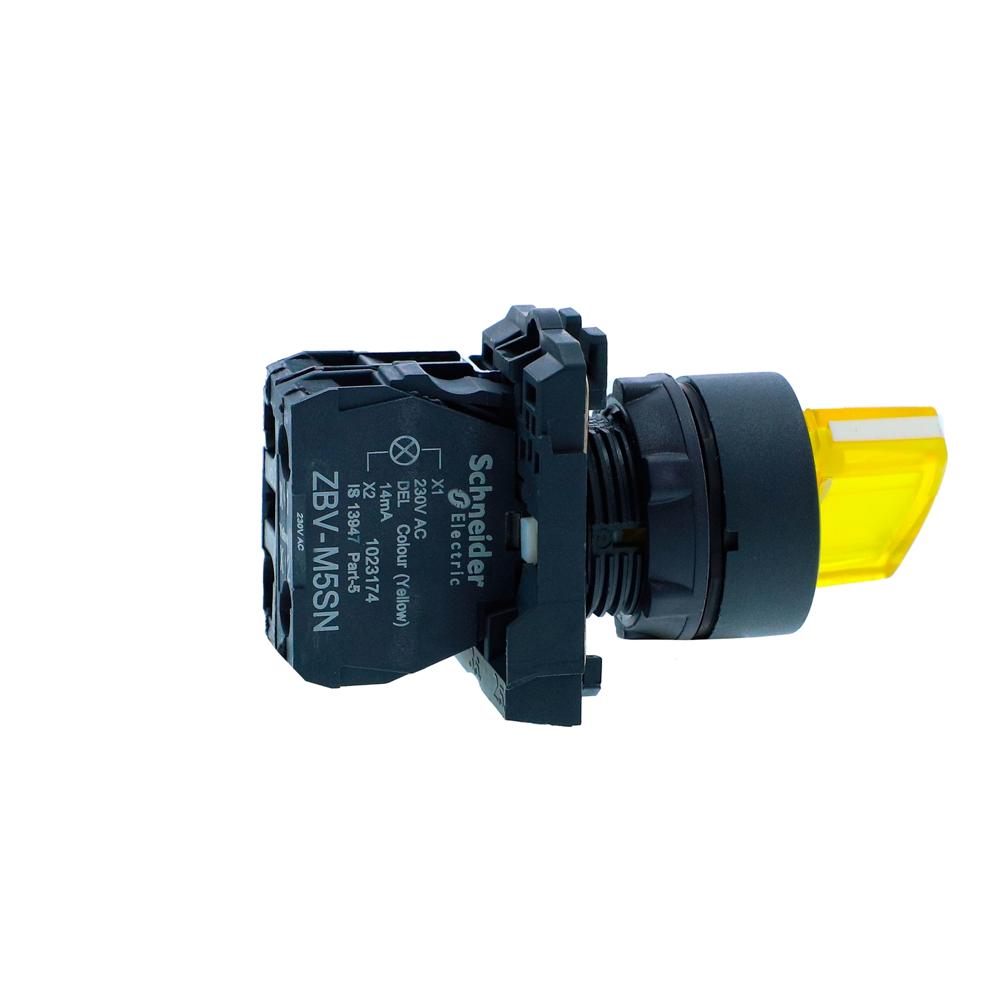 Xb5ak126m1n-ill Selector Switch, Harmony Xb5n Xb7n, Plastic, Green, 22mm, Short Handle, 2 Position, Stay Put, 230v Ac, 1 No - Color: Yello