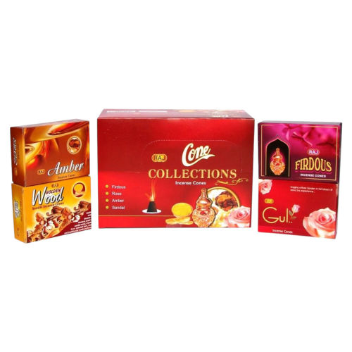 Cone Collection Red Mix In 1dz Rose, Golden Wood, Amber, Firdous - Burning Time: 30 Minutes