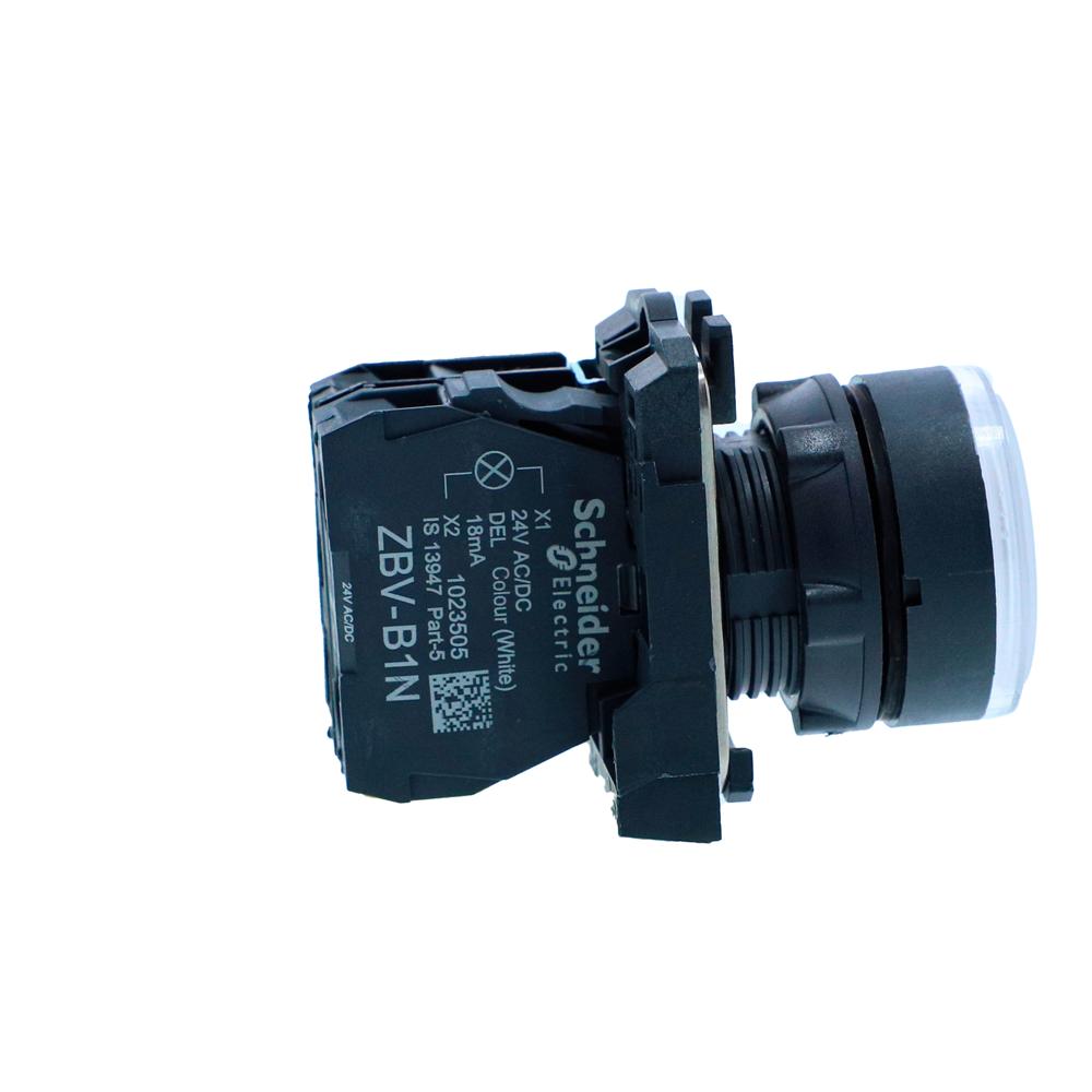 Xb5aw31b1n- Illuminated Pushbutton, Harmony Xb5n Xb7n, Plastic, Flush, White, 22mm, Spring Return, 24v Ac Dc, 1 No - Current Rating: 10 A