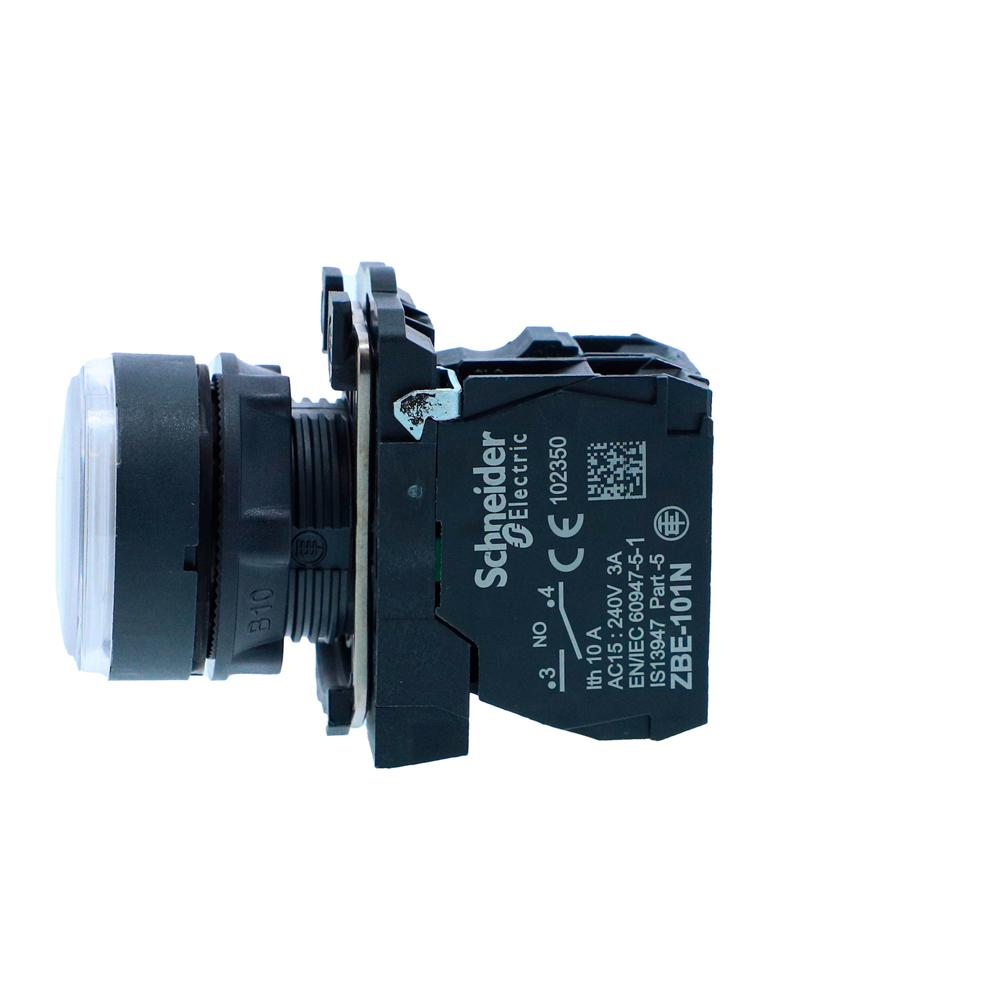 Xb5aw31b1n- Illuminated Pushbutton, Harmony Xb5n Xb7n, Plastic, Flush, White, 22mm, Spring Return, 24v Ac Dc, 1 No - Current Rating: 10 A