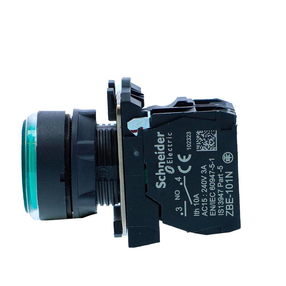 Xb5aw33g1n-illuminated Pushbutton, Harmony Xb5n Xb7n, Plastic, Flush, Green, 22mm, Spring Return, 110v Ac, 1 No - Color: Green
