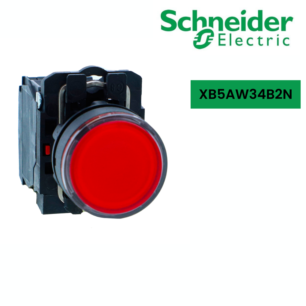 XB5AW34B2N-Illuminated pushbutton, Harmony XB5N XB7N, plastic, flush, red, 22mm, spring return, 24V AC DC, 1 NC