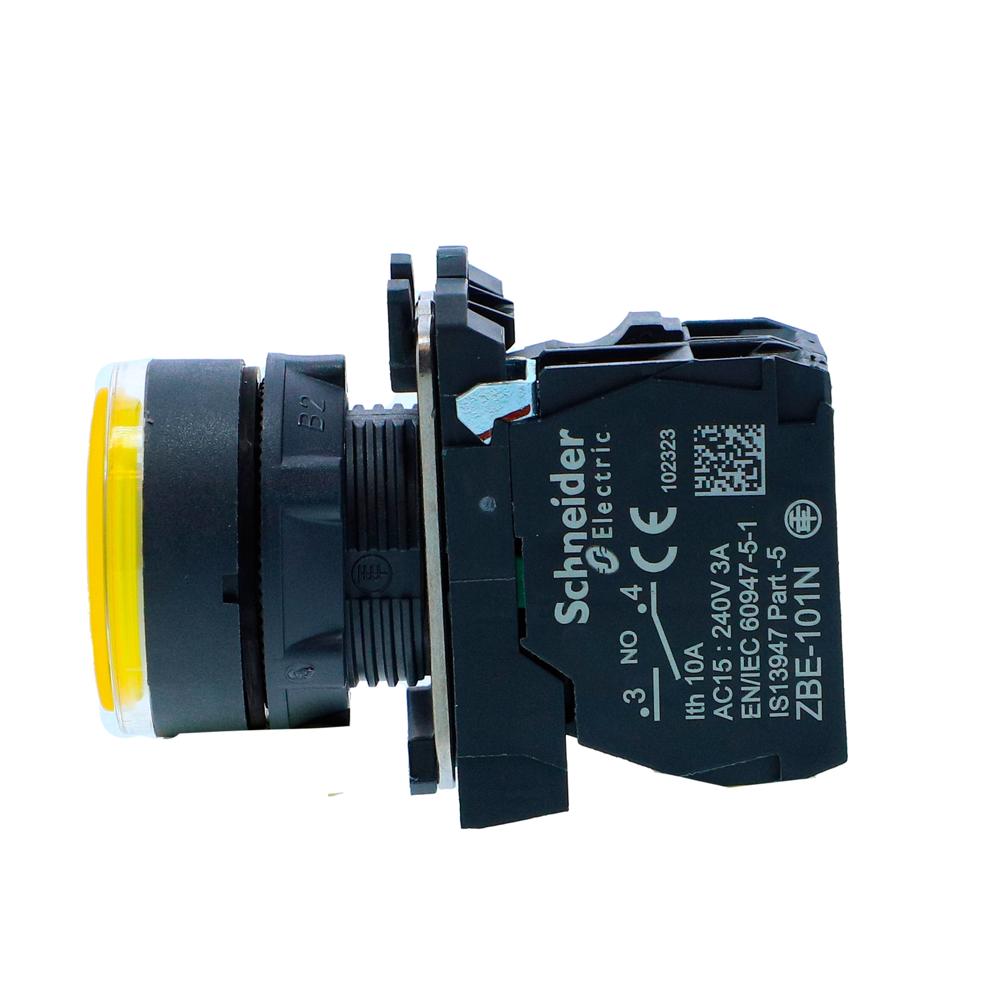 Xb5aw35b1n-illuminated Pushbutton, Harmony Xb5n Xb7n, Plastic, Flush, Yellow, 22mm, Spring Return, 24v Ac Dc, 1 No - Current Rating: 10 A