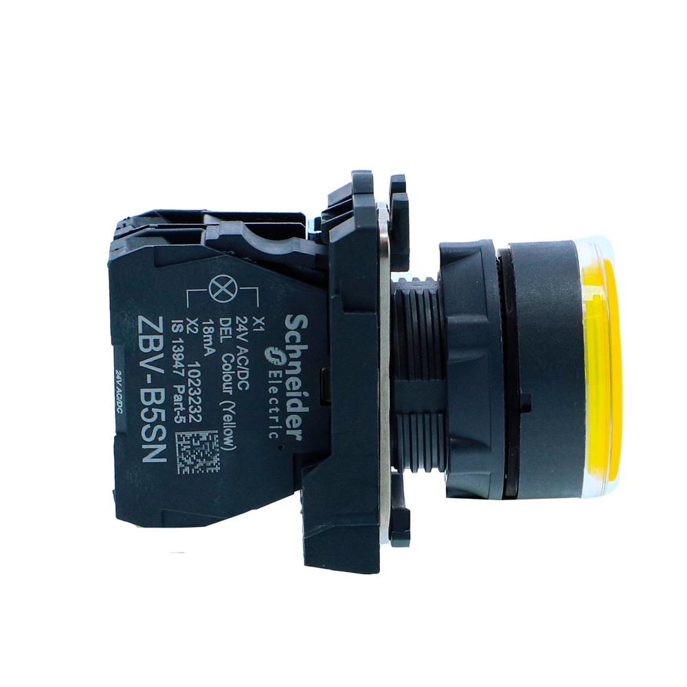 Xb5aw35b1n-illuminated Pushbutton, Harmony Xb5n Xb7n, Plastic, Flush, Yellow, 22mm, Spring Return, 24v Ac Dc, 1 No - Current Rating: 10 A