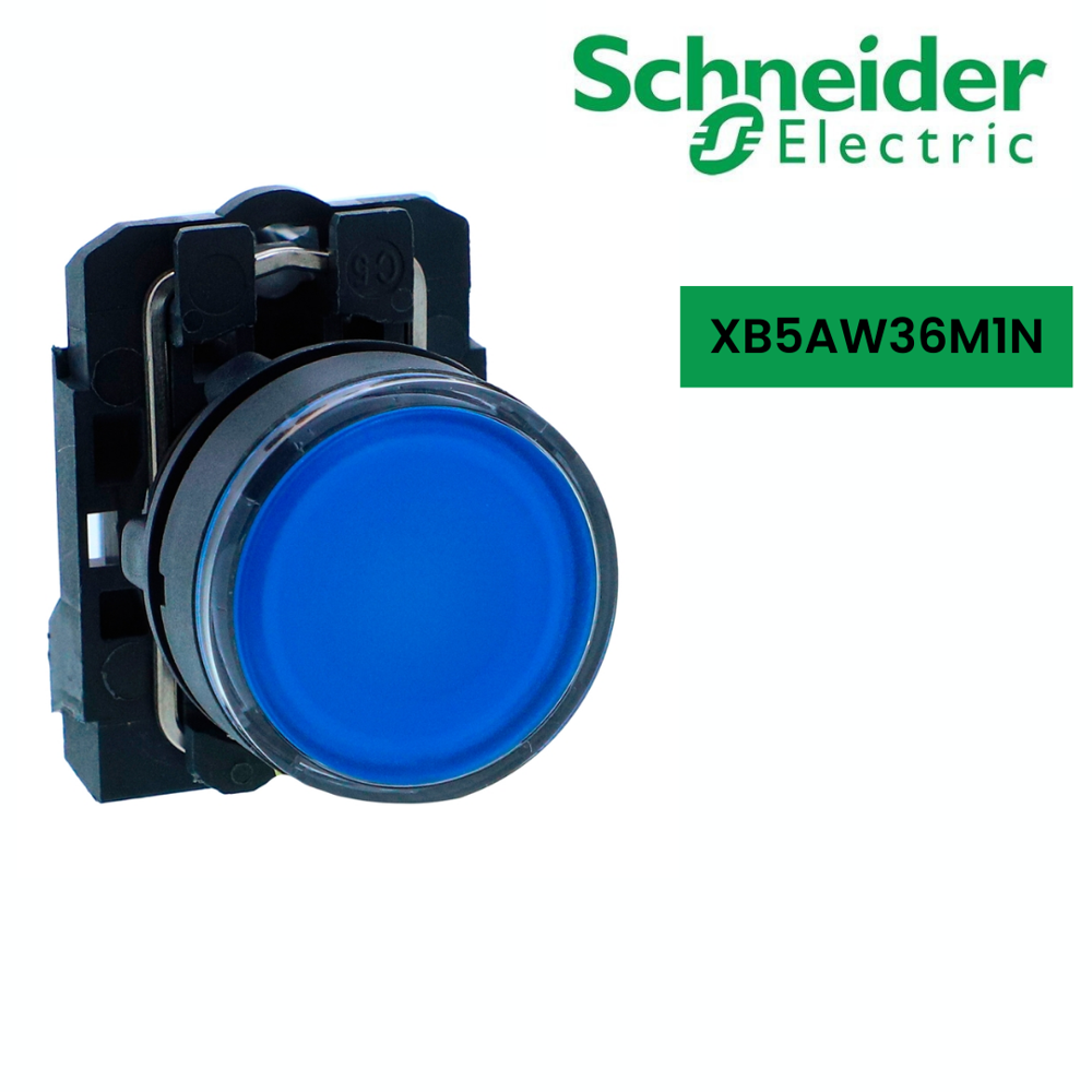 Xb5Aw36M1N-Illuminated Pushbutton Harmony Xb5N Xb7N Plastic Flush Blue 22Mm Spring Return 230V Ac 1 No - Color: Blue