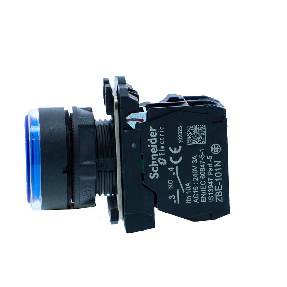 Xb5aw36m1n-illuminated Pushbutton, Harmony Xb5n Xb7n, Plastic, Flush, Blue, 22mm, Spring Return, 230v Ac, 1 No - Color: Blue
