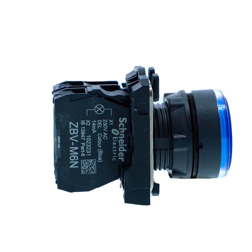 Xb5aw36m1n-illuminated Pushbutton, Harmony Xb5n Xb7n, Plastic, Flush, Blue, 22mm, Spring Return, 230v Ac, 1 No - Color: Blue
