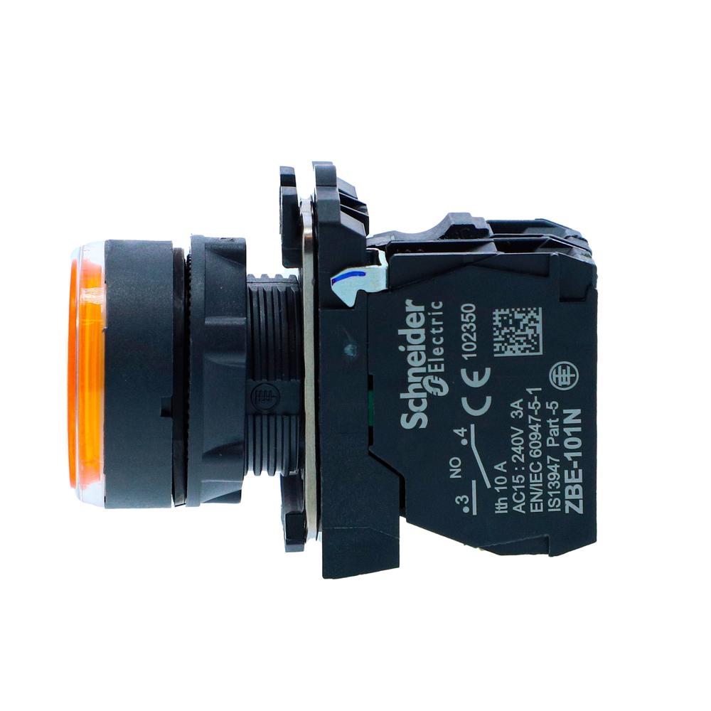 Xb5aw38b1n-illuminated Pushbutton, Harmony Xb5n Xb7n, Plastic, Flush, Amber, 22mm, Spring Return, 24v Ac Dc, 1 No - Color: Amber