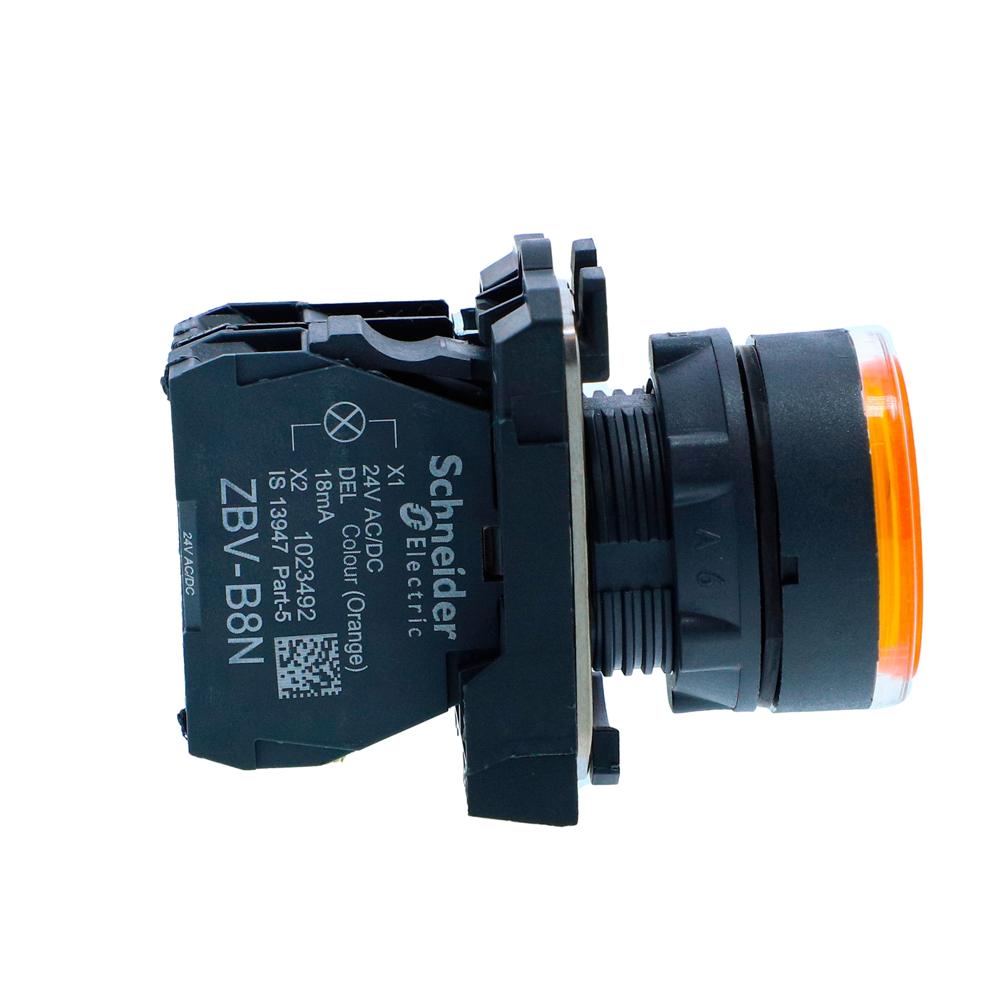 Xb5aw38b1n-illuminated Pushbutton, Harmony Xb5n Xb7n, Plastic, Flush, Amber, 22mm, Spring Return, 24v Ac Dc, 1 No - Color: Amber