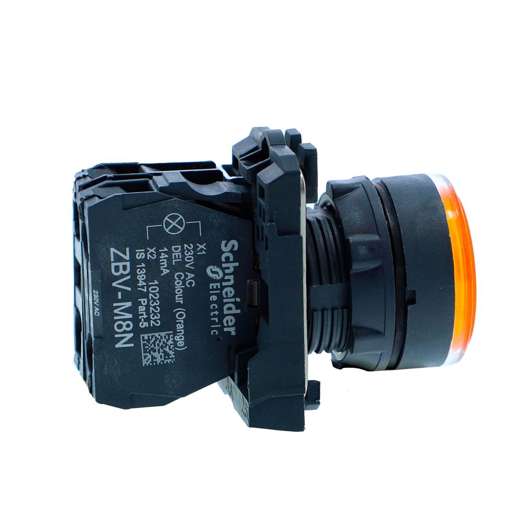 Xb5aw38m1n-illuminated Pushbutton, Harmony Xb5n Xb7n, Plastic, Flush, Amber, 22mm, Spring Return, 230v Ac, 1 No - Color: Amber