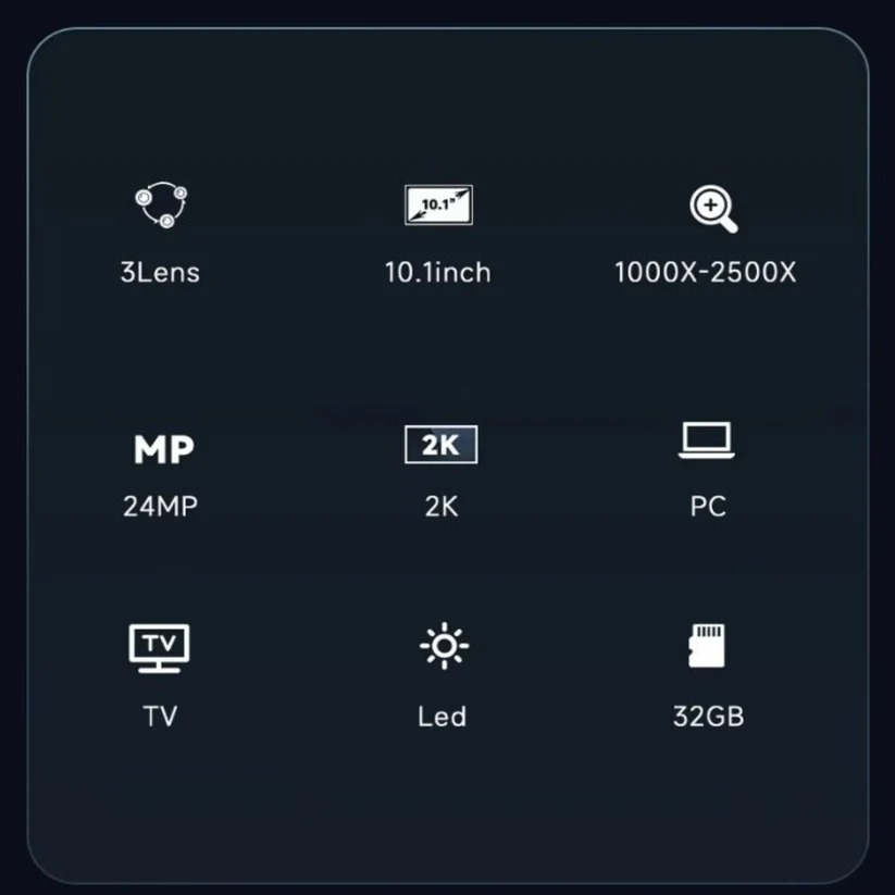 2500x 10.1inch with 3 Lens Digital Microscope