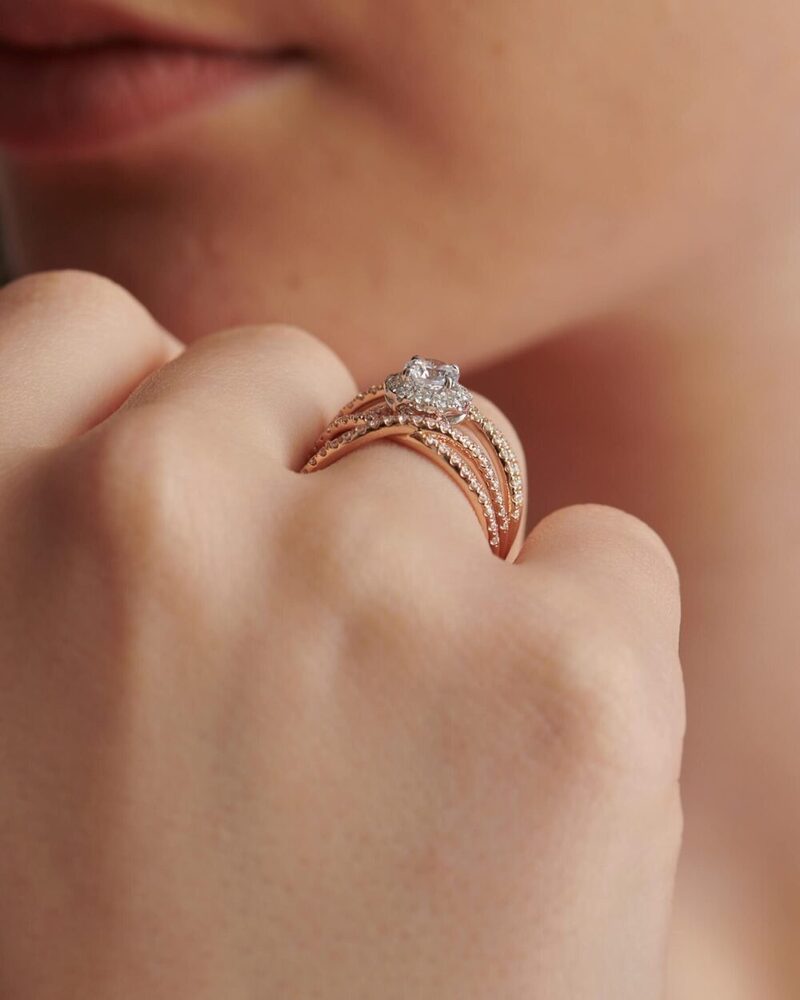 Round Cut Lab Grown Diamond Criss Cross Engagement Ring