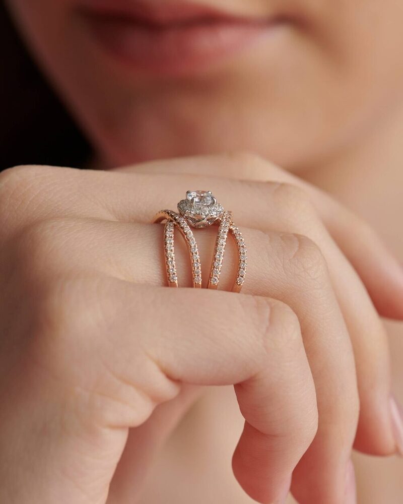 Round Cut Lab Grown Diamond Criss Cross Engagement Ring