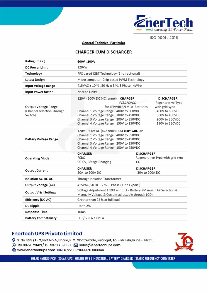 EnerTech 48V 30A Battery Charger Cum Discharger