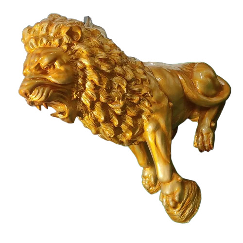 Fiber Lion Golden Statue Animal Statue - Height: 2.5 Foot (Ft)