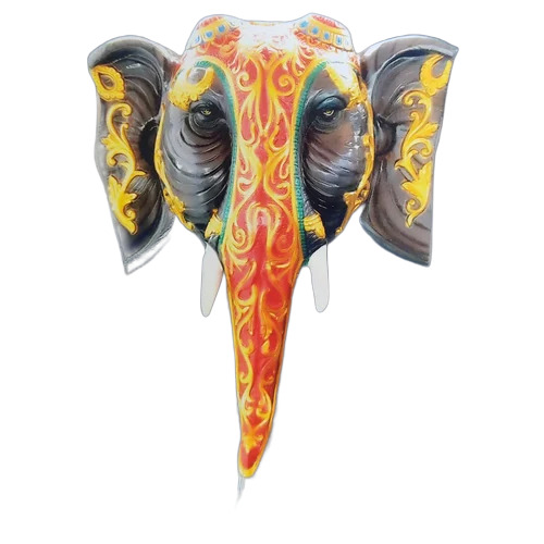 Elephant Face Fiber Hanging Wall Piece - Color: Multi Colour