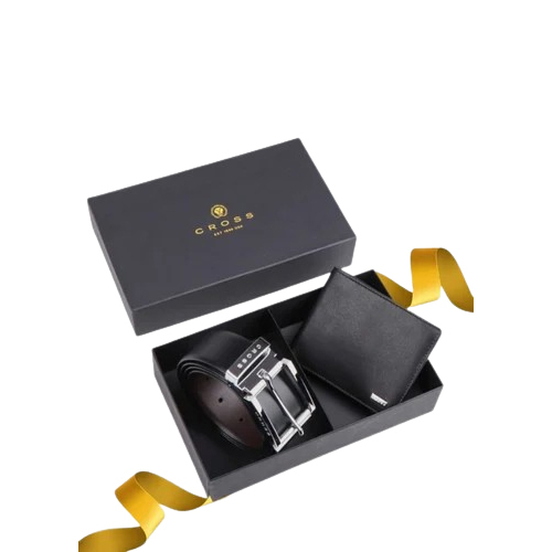Cross Leather Wallet And Belt Combo - Color: Black