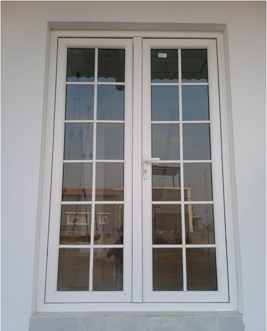 Upvc Double Openable Doors With Georgain Bar - Color: White