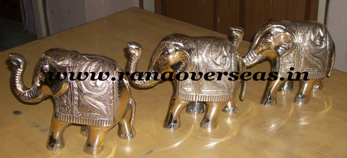 Silver Brass Metal Crafted Elephant In 7X4X3 Inches