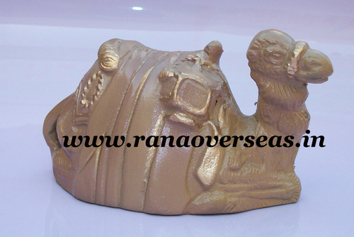 Light Brown Aluminium Metal Engraved Sitting Camel In 6 X 3 Inch