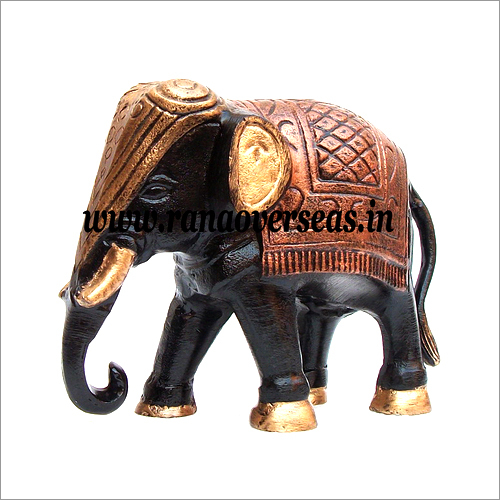 Aluminium Metal Elephant - 8 x 9 Inches, Black and Golden Antique Imitation | 180 x 120 x 110 mm, Painted Finish, Elegant Home Decoration Gift