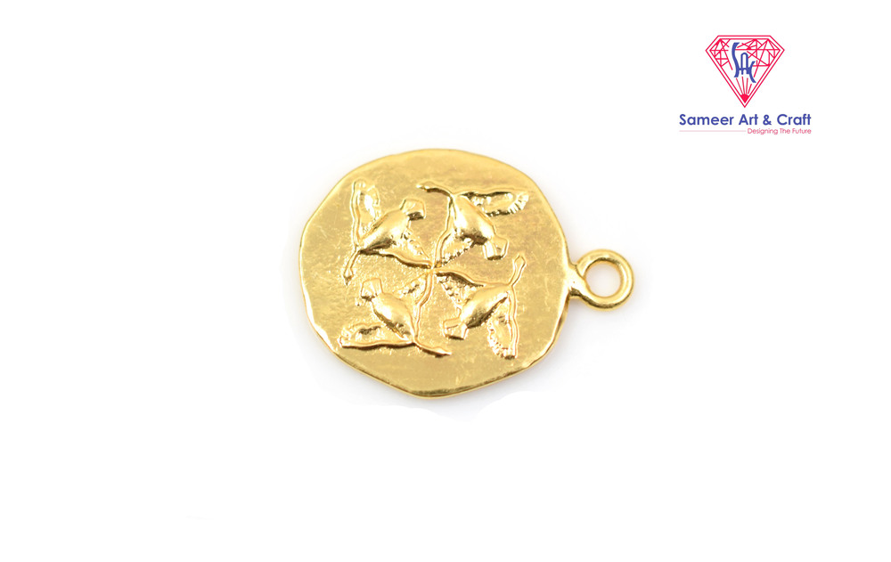Minimalistic Brass With Gold Plated Bird Engraved Design Coin Charm Pendant