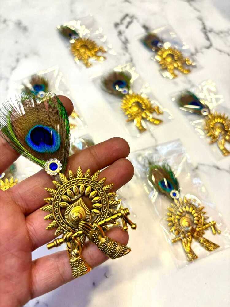 Radha Krishna Metal Brooches - Color: Golden
