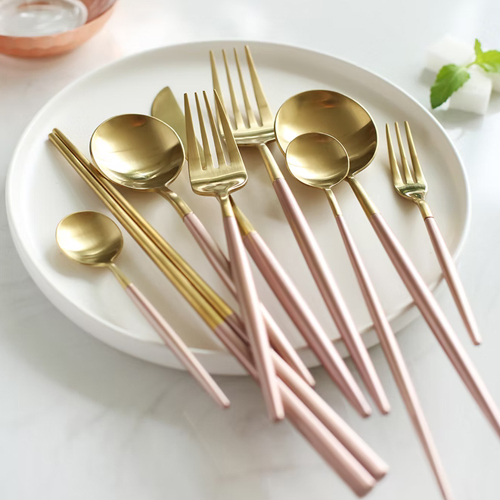 Stainless Steel Brass Plated Cutlery Set - Color: Different Available