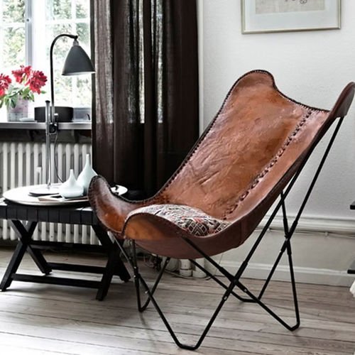 Leather And Iron Butterfly Chair - Design: Attractive