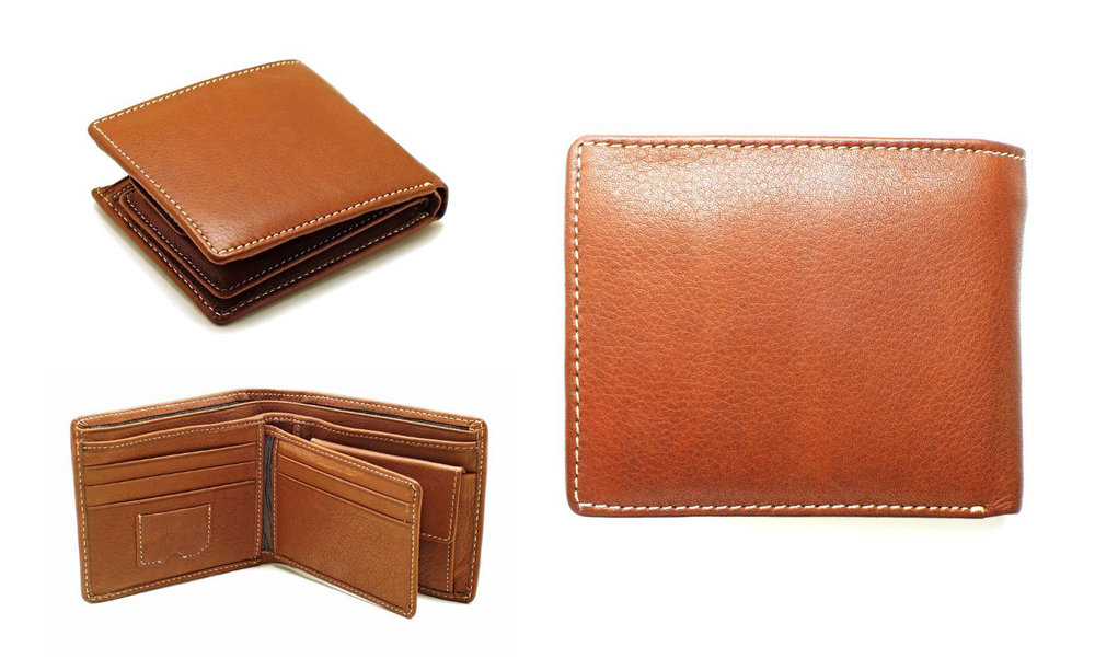 Men'S Genuine Leather Purse Yellow - Color: Brown