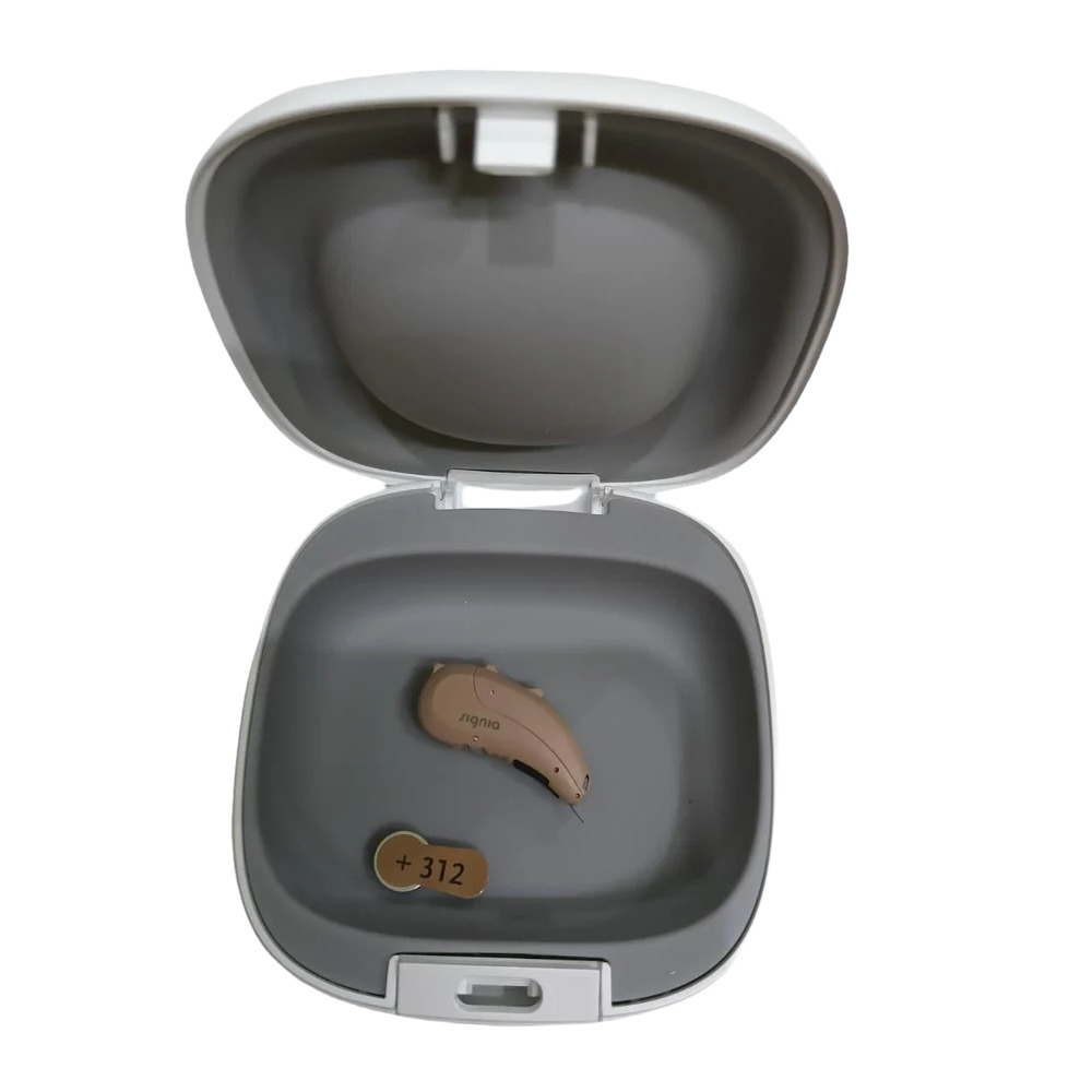 Intuis 3 Ric 312 Signia Hearing Aid - Color: Brown & Grey