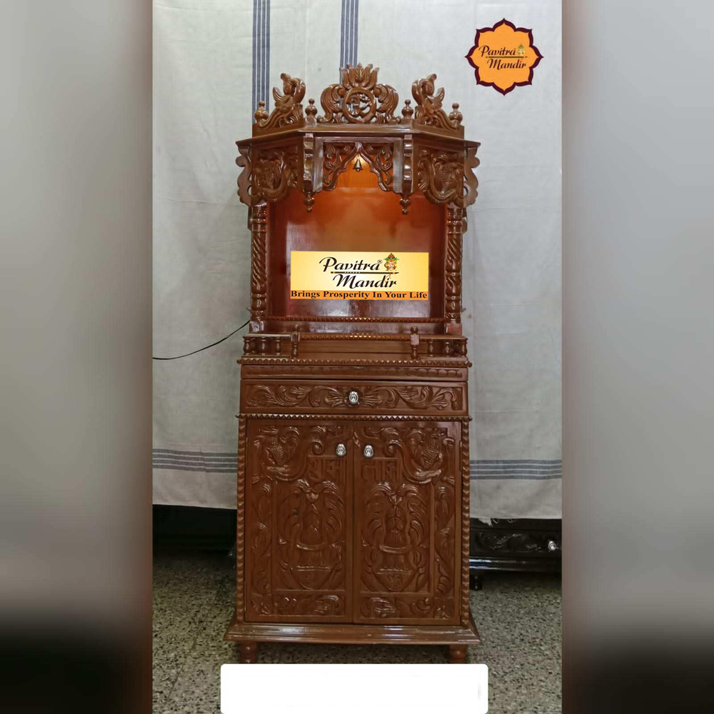 7" x 17" x 63" Burma Teakwood Carving Temple (Natural Polish) (Panchkoni) ( With Big Cabinet)