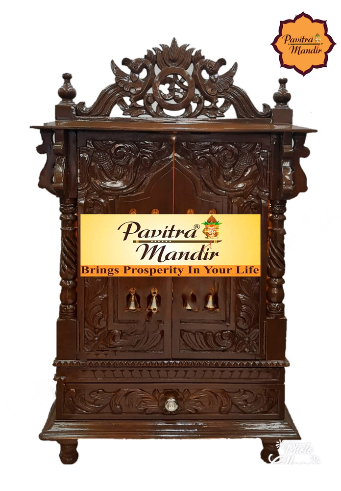 24" X 14" X 39" Burma Teakwood Carving Temple (Natural Polish) (With Door)