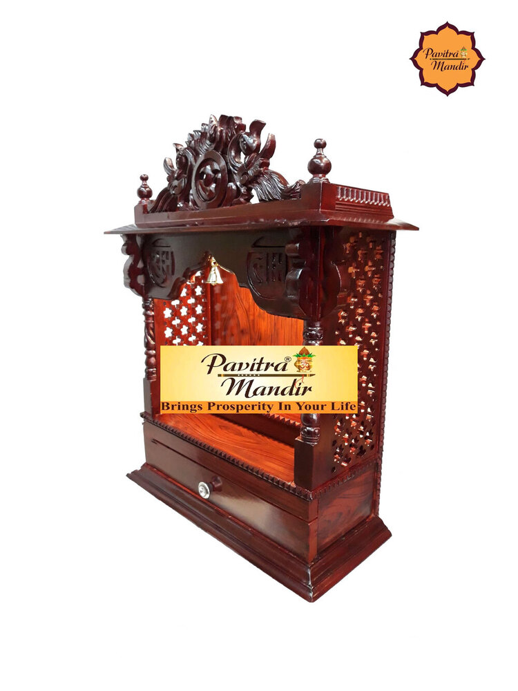 18" x 9" x 26" Burma Teakwood Mandir (Rosewood Polish) (With Side Jali)